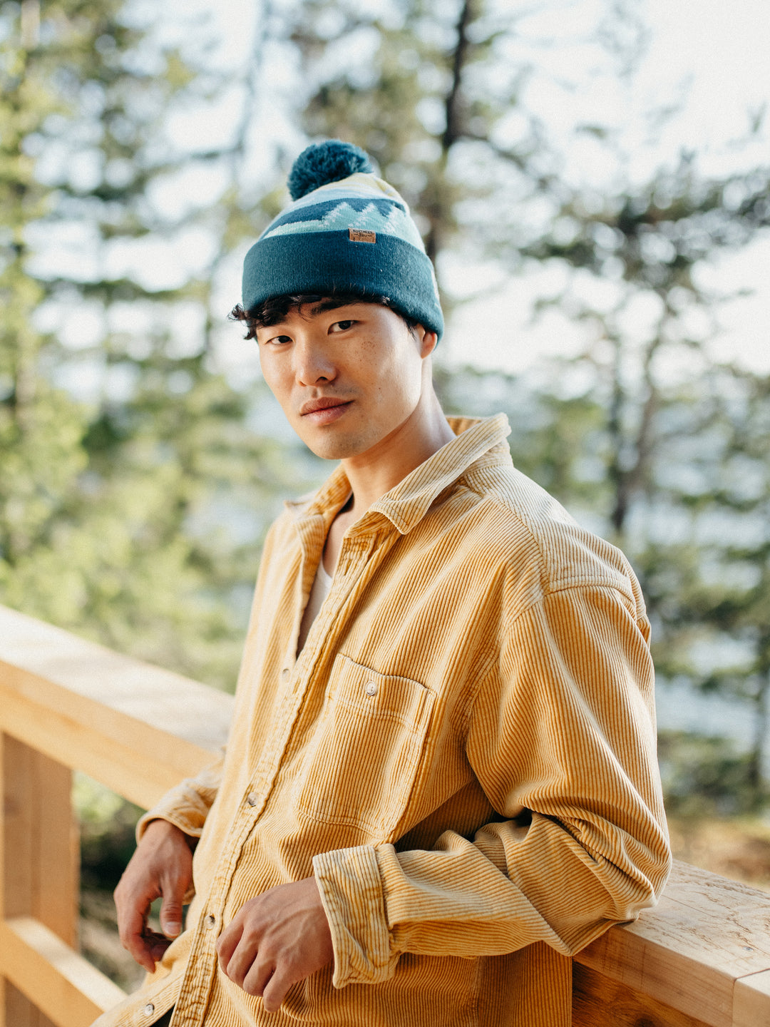 Olympic National Park Beanie Hat Outdoor Hiking Knit Cap with Mountain Sunrise Pom Pom