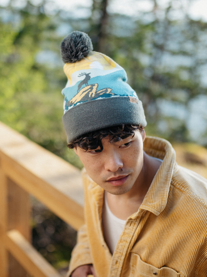 Shenandoah National Park Beanie with Deer Design, Pom Pom Knit Hat for Outdoors