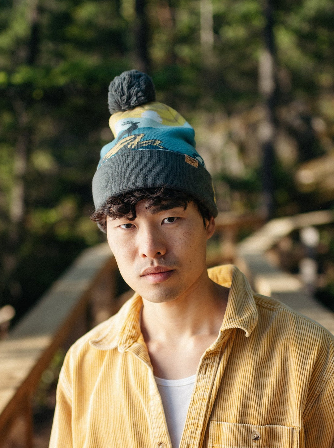 Shenandoah National Park Beanie with Deer Design, Pom Pom Knit Hat for Outdoors