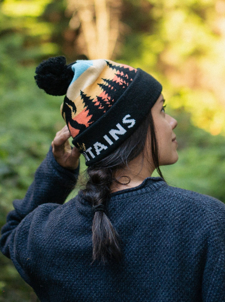 Great Smoky Mountains Beanie Hat with Pom Pom Bigfoot Sasquatch Hiking Knit Cap Gift
