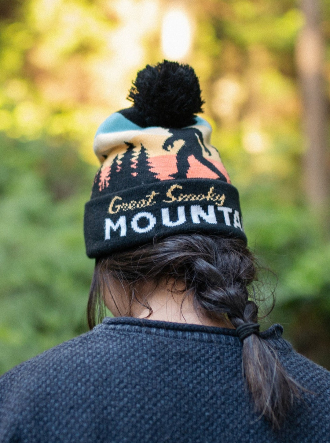 Great Smoky Mountains Beanie Hat with Pom Pom Bigfoot Sasquatch Hiking Knit Cap Gift