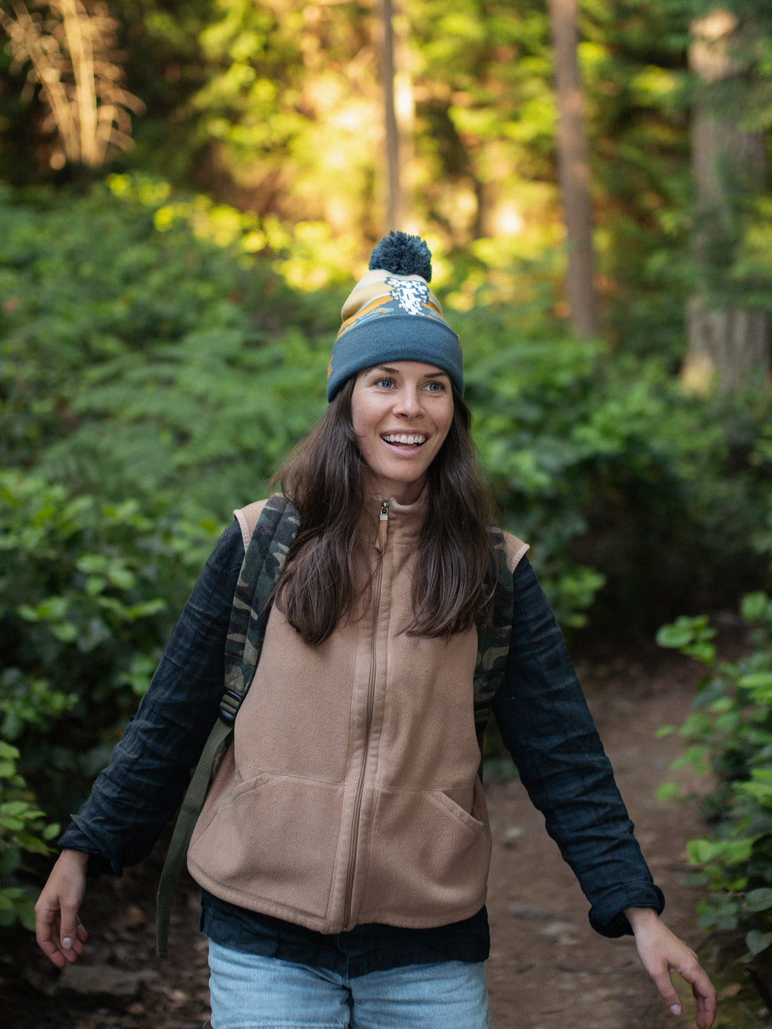 Yellowstone National Park Knit Beanie Hat with Pom Pom Winter Outdoor Geyser Design Cap