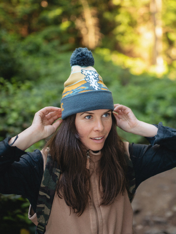 Yellowstone National Park Knit Beanie Hat with Pom Pom Winter Outdoor Geyser Design Cap