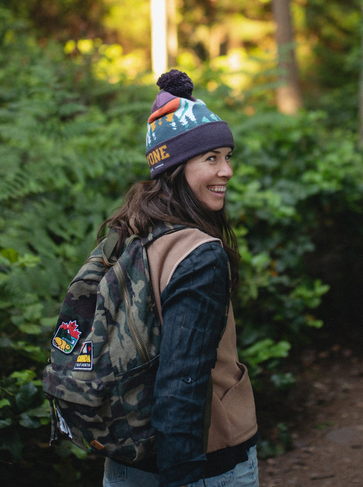 Yellowstone National Park Beanie Hat Outdoor Hiking Knit Cap with Bear Mountain Pom Pom