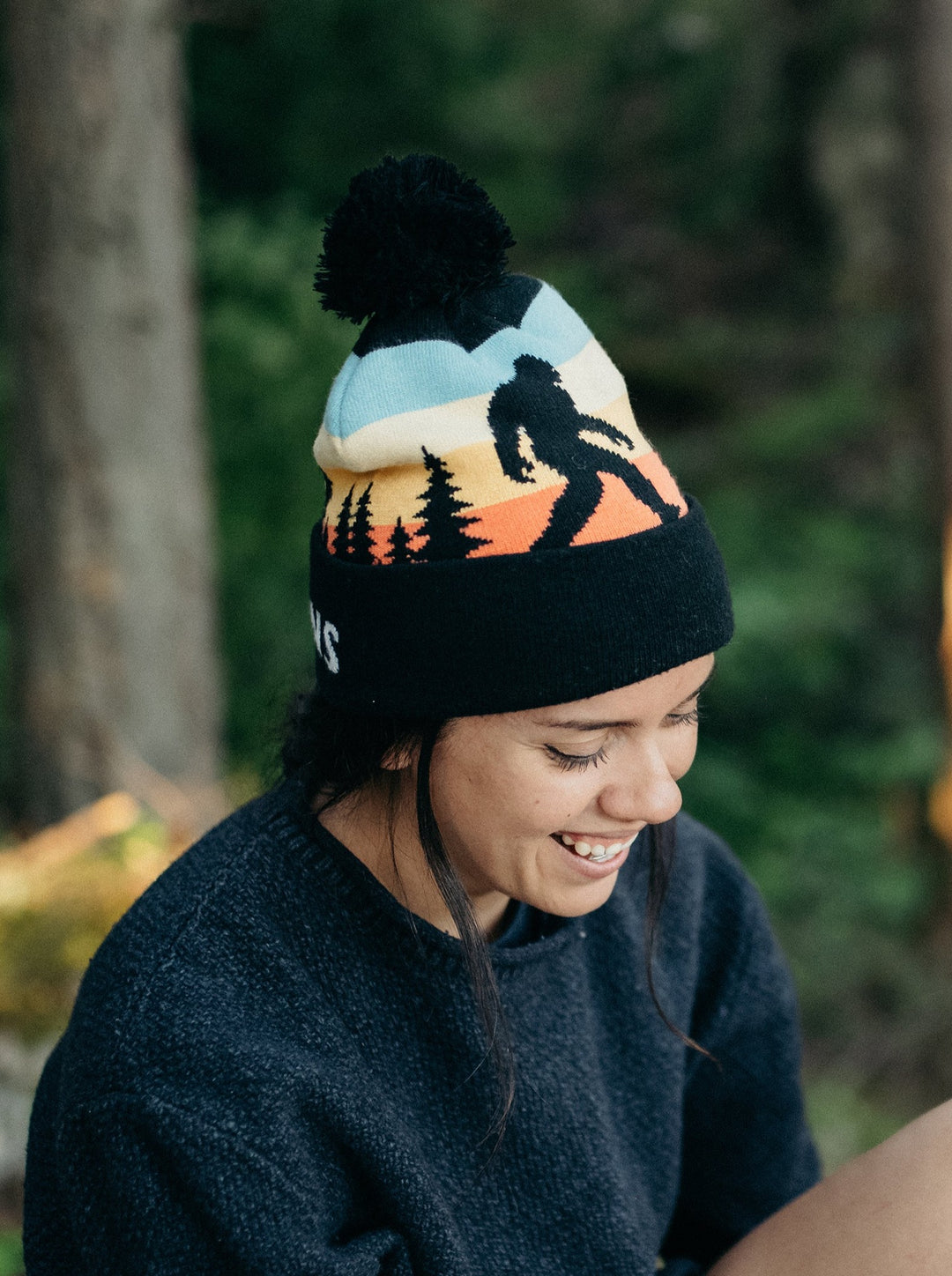 Great Smoky Mountains Beanie Hat with Pom Pom Bigfoot Sasquatch Hiking Knit Cap Gift