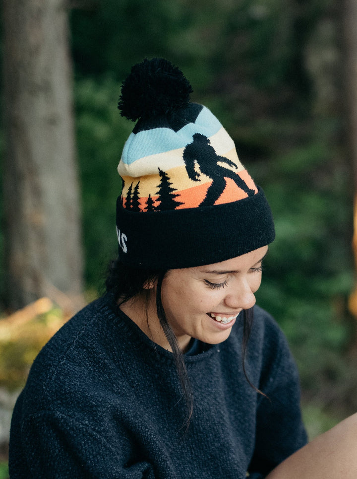 Great Smoky Mountains Beanie Hat with Pom Pom Bigfoot Sasquatch Hiking Knit Cap Gift
