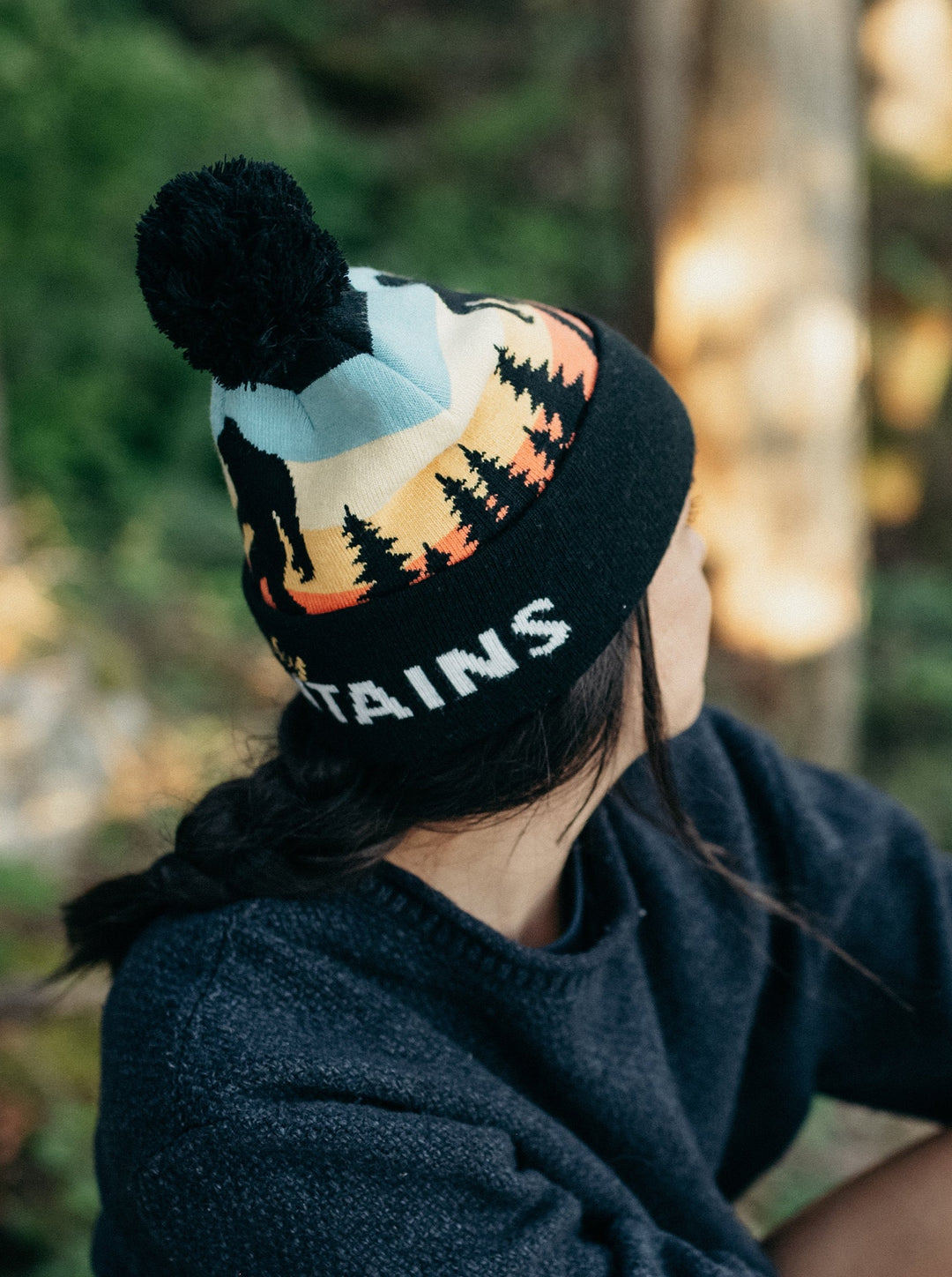 Great Smoky Mountains Beanie Hat with Pom Pom Bigfoot Sasquatch Hiking Knit Cap Gift