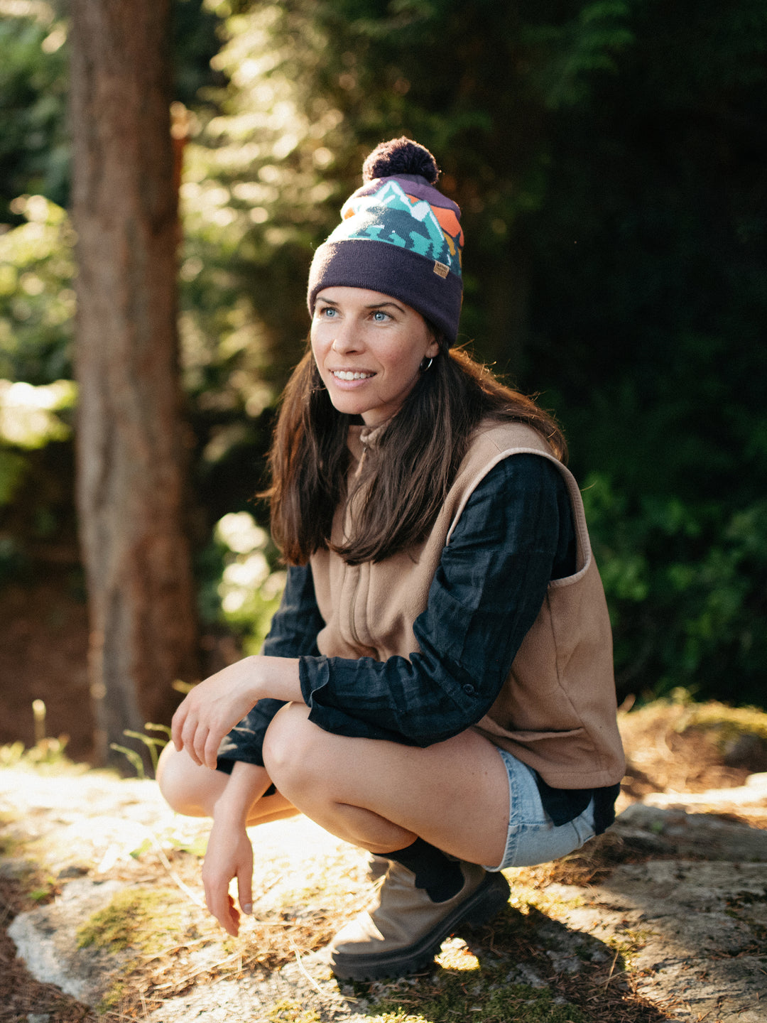 Yellowstone National Park Beanie Hat Outdoor Hiking Knit Cap with Bear Mountain Pom Pom