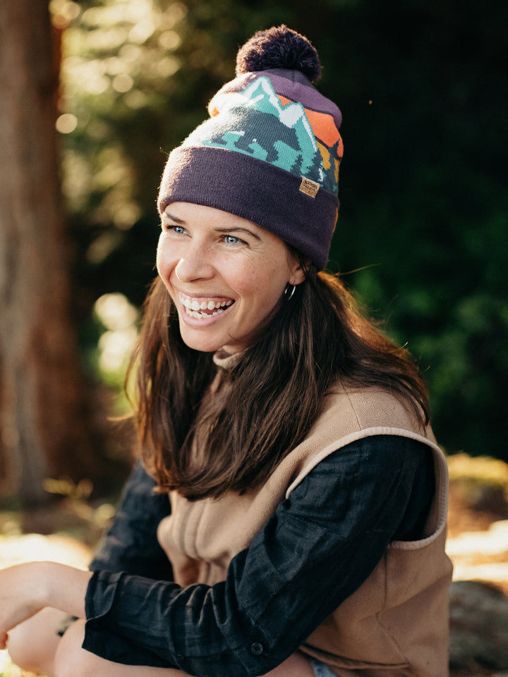 Yellowstone National Park Beanie Hat Outdoor Hiking Knit Cap with Bear Mountain Pom Pom