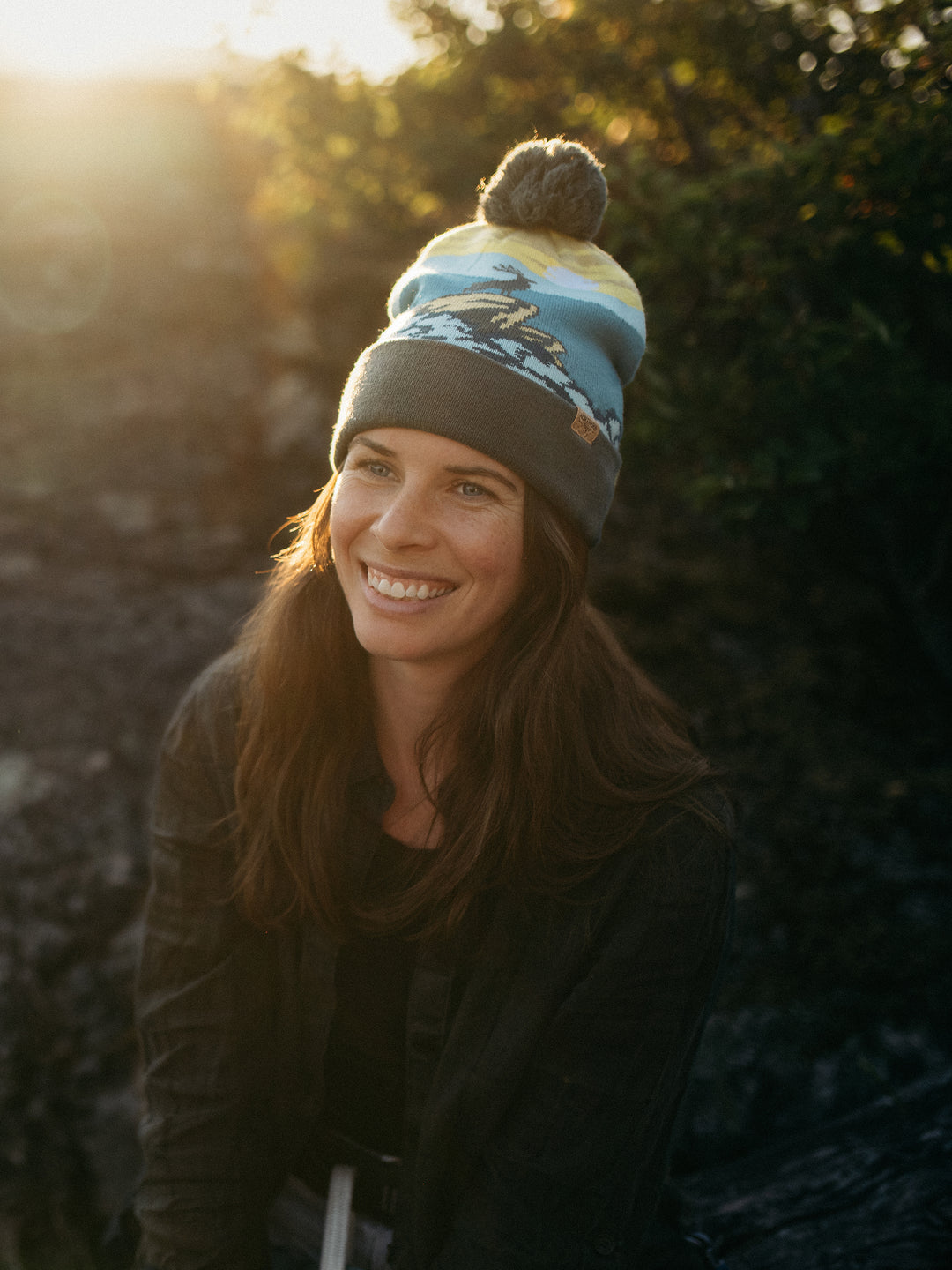 Shenandoah National Park Beanie with Deer Design, Pom Pom Knit Hat for Outdoors