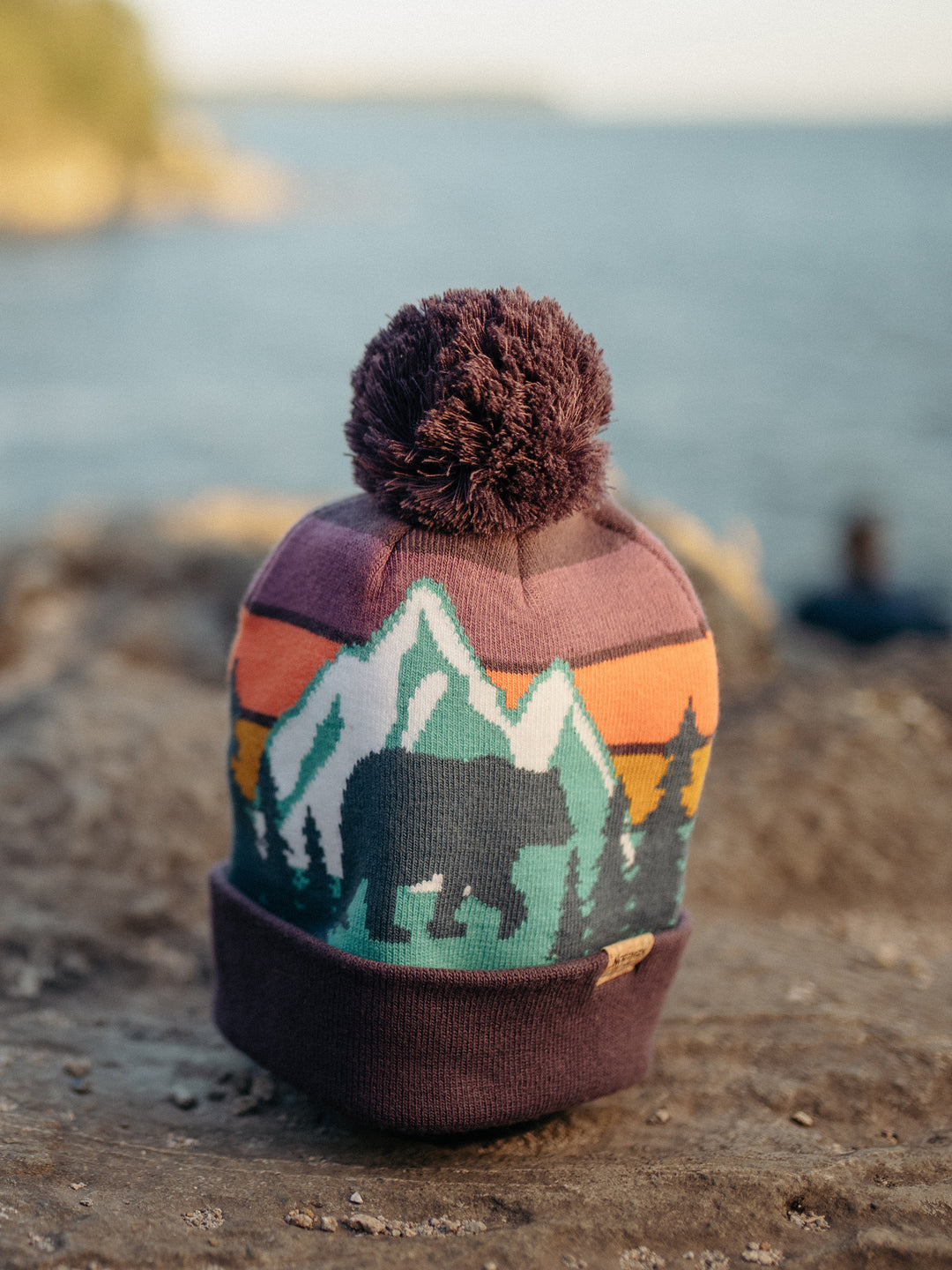 Yellowstone National Park Beanie Hat Outdoor Hiking Knit Cap with Bear Mountain Pom Pom