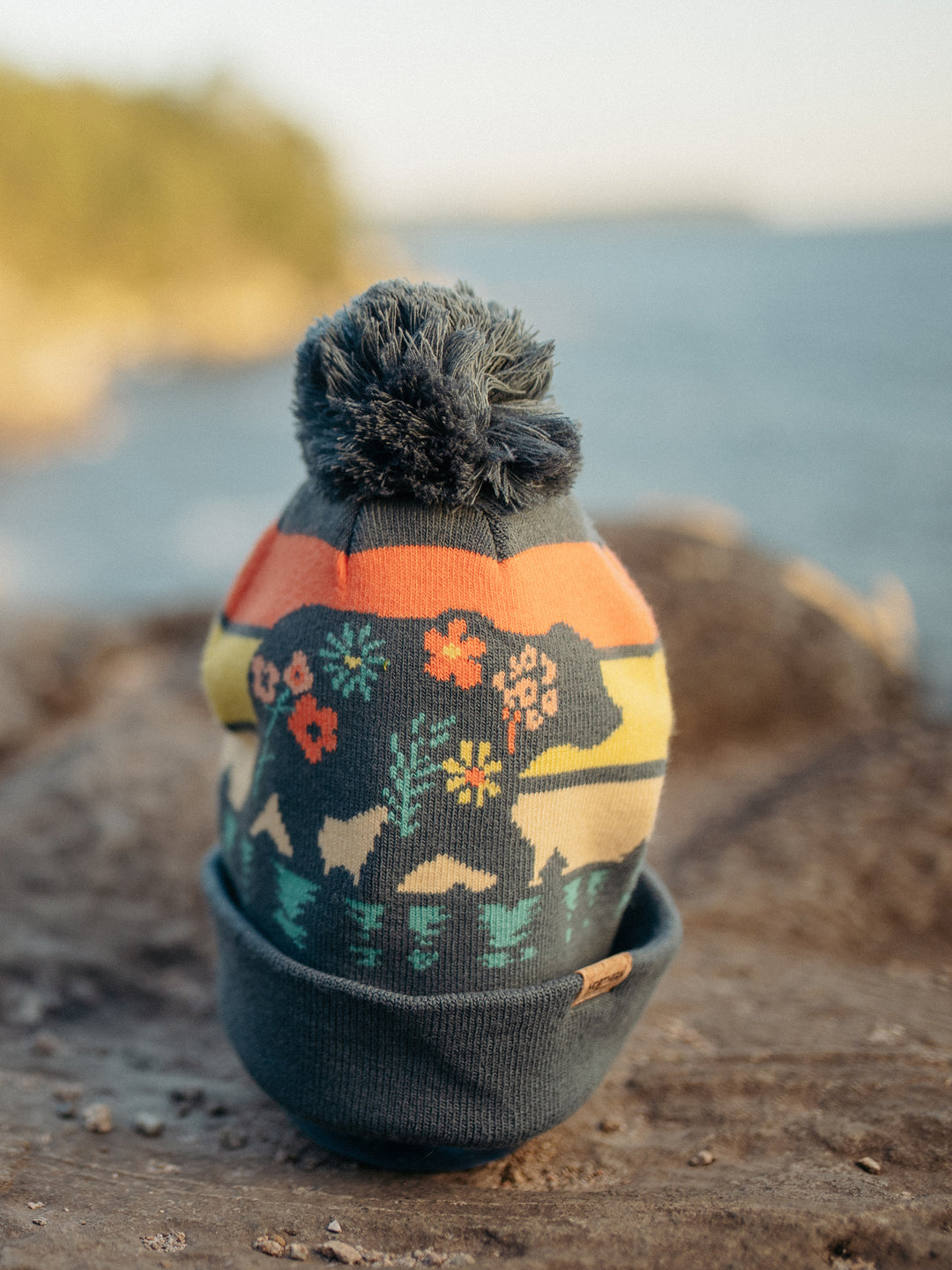 Glacier National Park Beanie Hat with Pom | Winter Knit Bear Design Hiking Gift