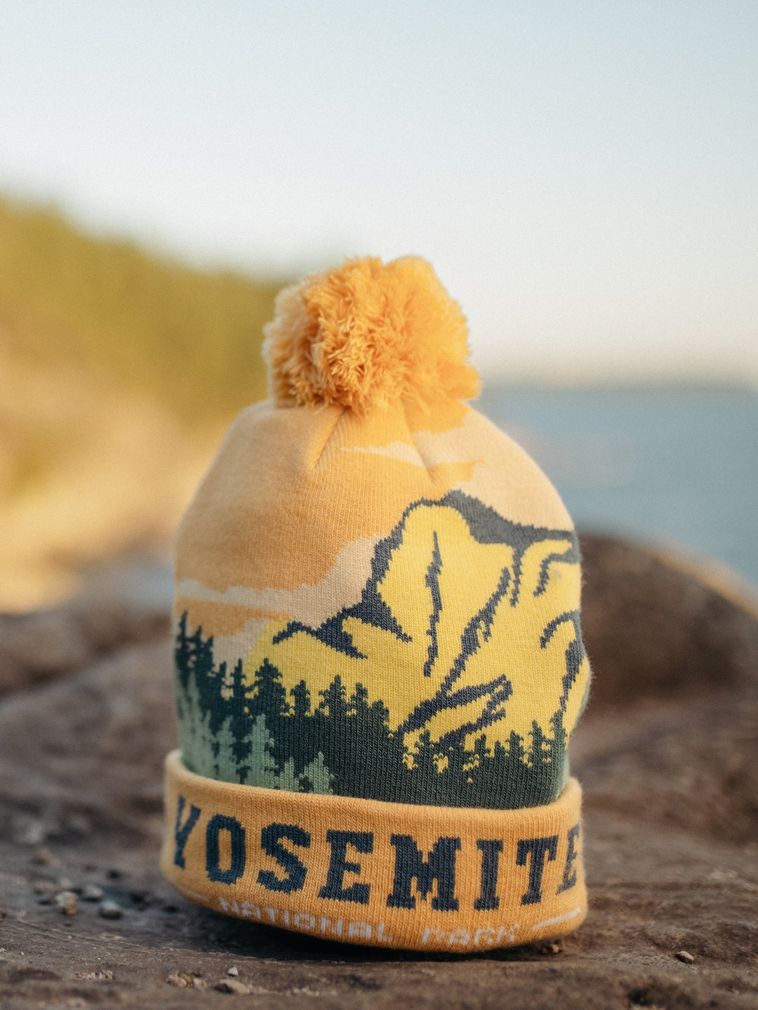 Yosemite National Park Beanie Hat Outdoor Hiking Knit Cap with Mountain Forest Pom Pom