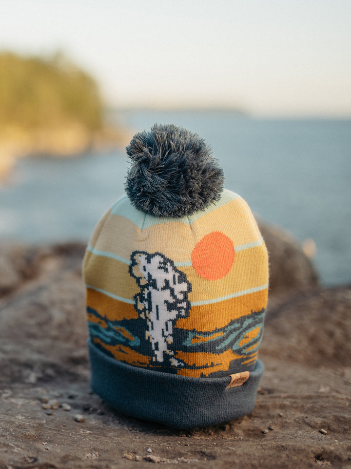 Yellowstone National Park Knit Beanie Hat with Pom Pom Winter Outdoor Geyser Design Cap
