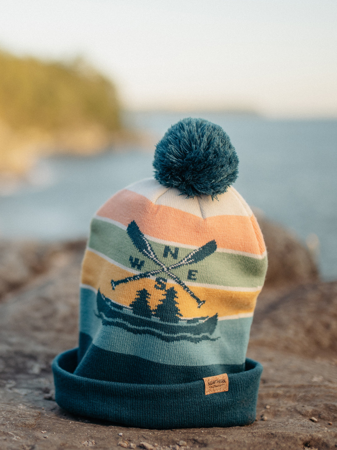 Lake Life Knit Beanie with Pom Pom Winter Hat Outdoor Canoe Adventure