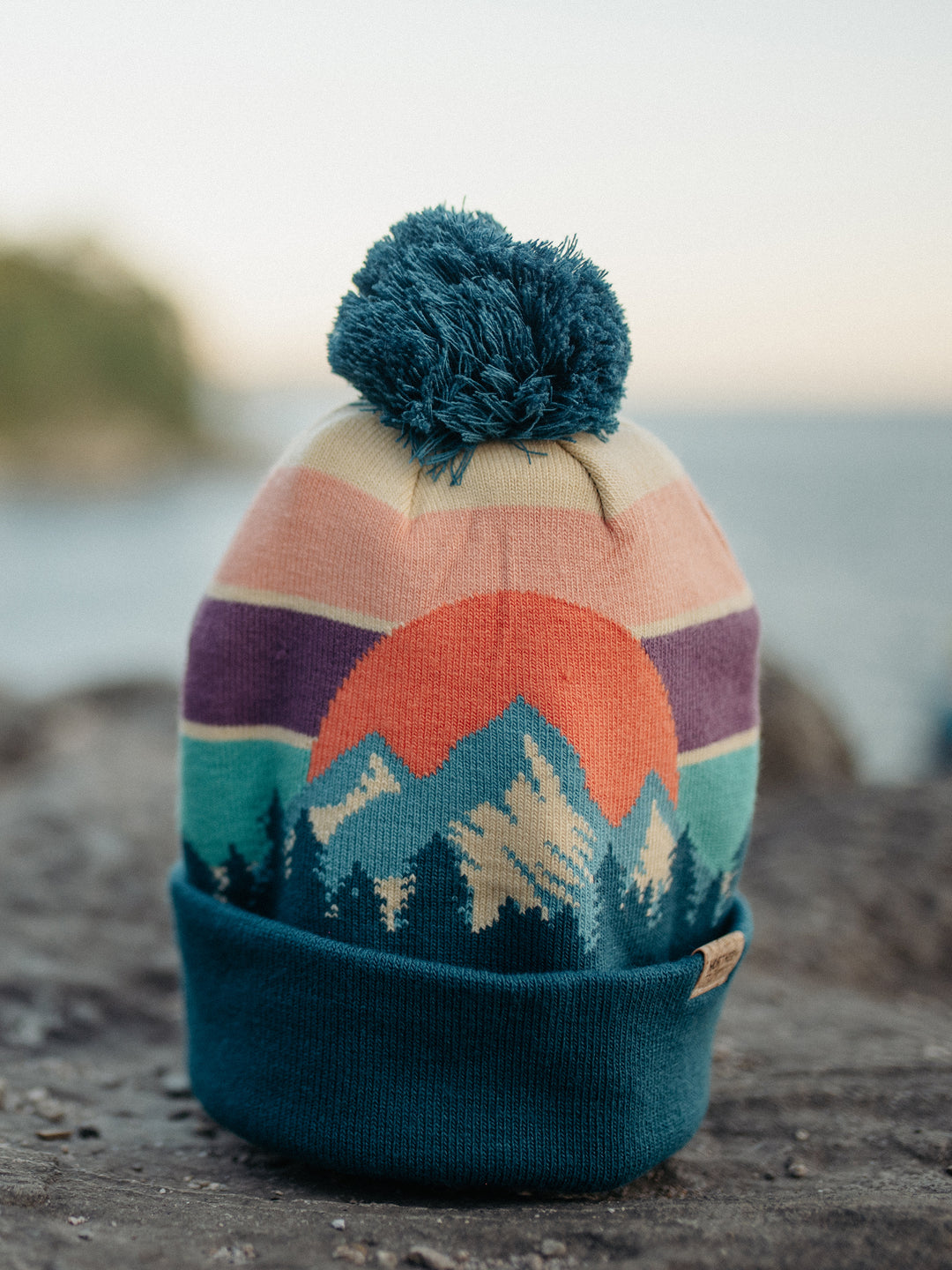 Mountain Life Knit Beanie with Pom Pom Winter Hat for Hiking Camping Outdoors