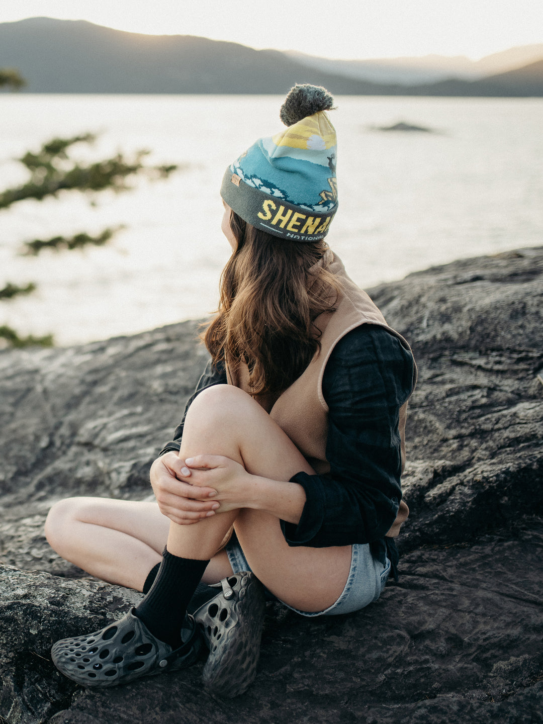 Shenandoah National Park Beanie with Deer Design, Pom Pom Knit Hat for Outdoors