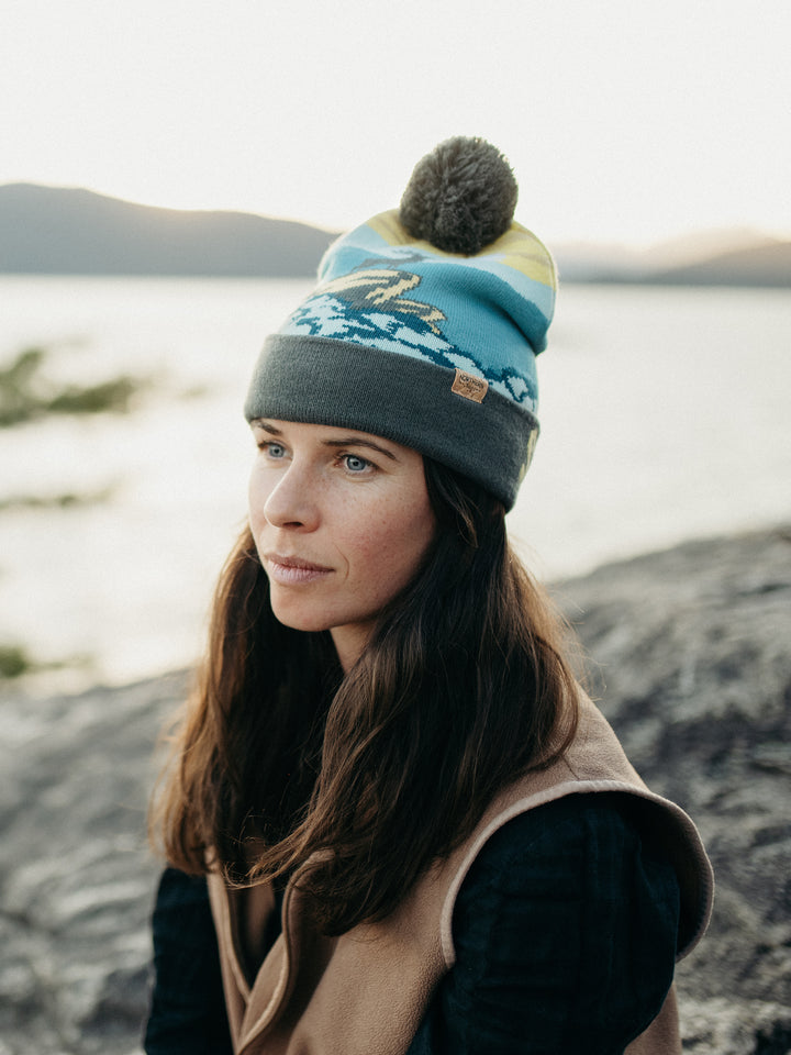 Shenandoah National Park Beanie with Deer Design, Pom Pom Knit Hat for Outdoors