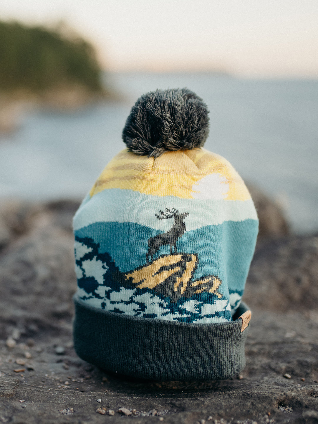 Shenandoah National Park Beanie with Deer Design, Pom Pom Knit Hat for Outdoors