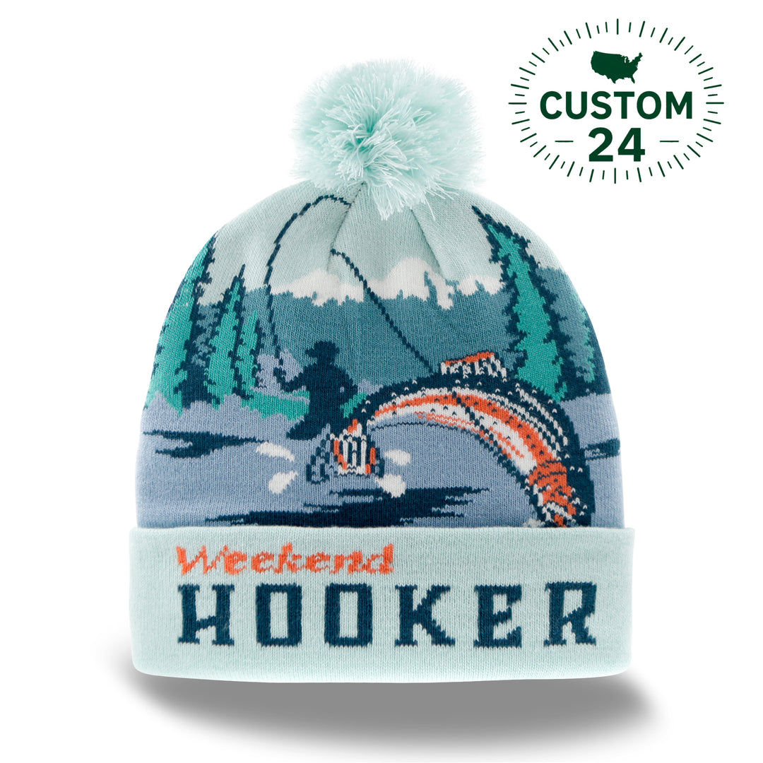 Weekend Hooker Fishing Beanie Hat with Pom Pom Outdoor Winter Knit Cap