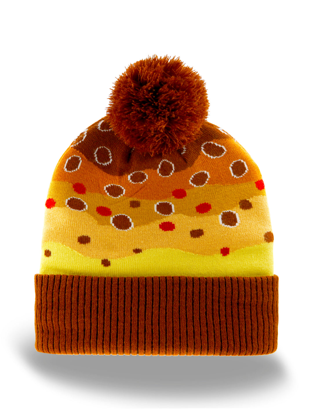 Trout Pattern Knit Beanie Hat with Pom | Speckled Fishing Outdoor Ribbed Cuffed Winter Cap