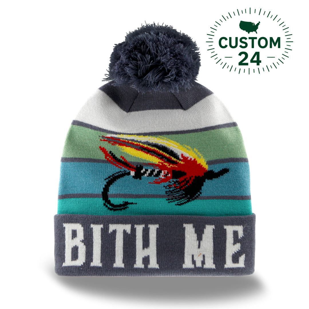 Fly Fishing Knit Beanie Pom Pom Hat for Anglers Outdoor Camping Lake Trips
