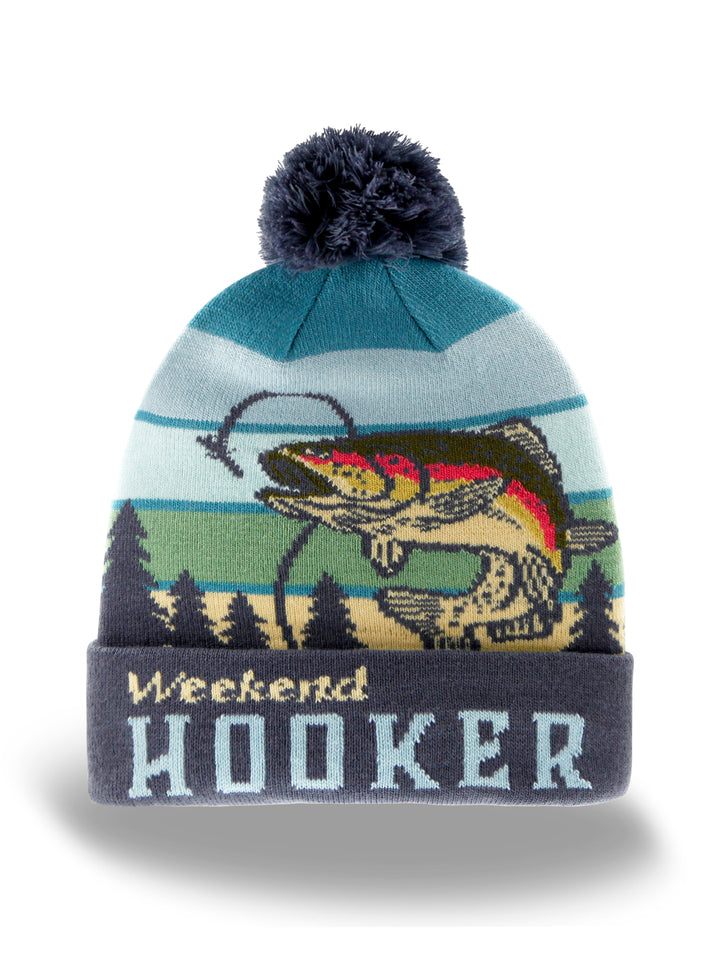 Weekend Hooker Fishing Beanie Hat with Pom Pom Outdoor Winter Knit Cap