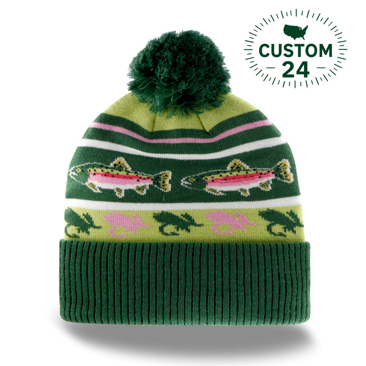 Rainbow Trout Knit Beanie with Pom Pom Winter Hat Fishing Lure Outdoor Camp Gear