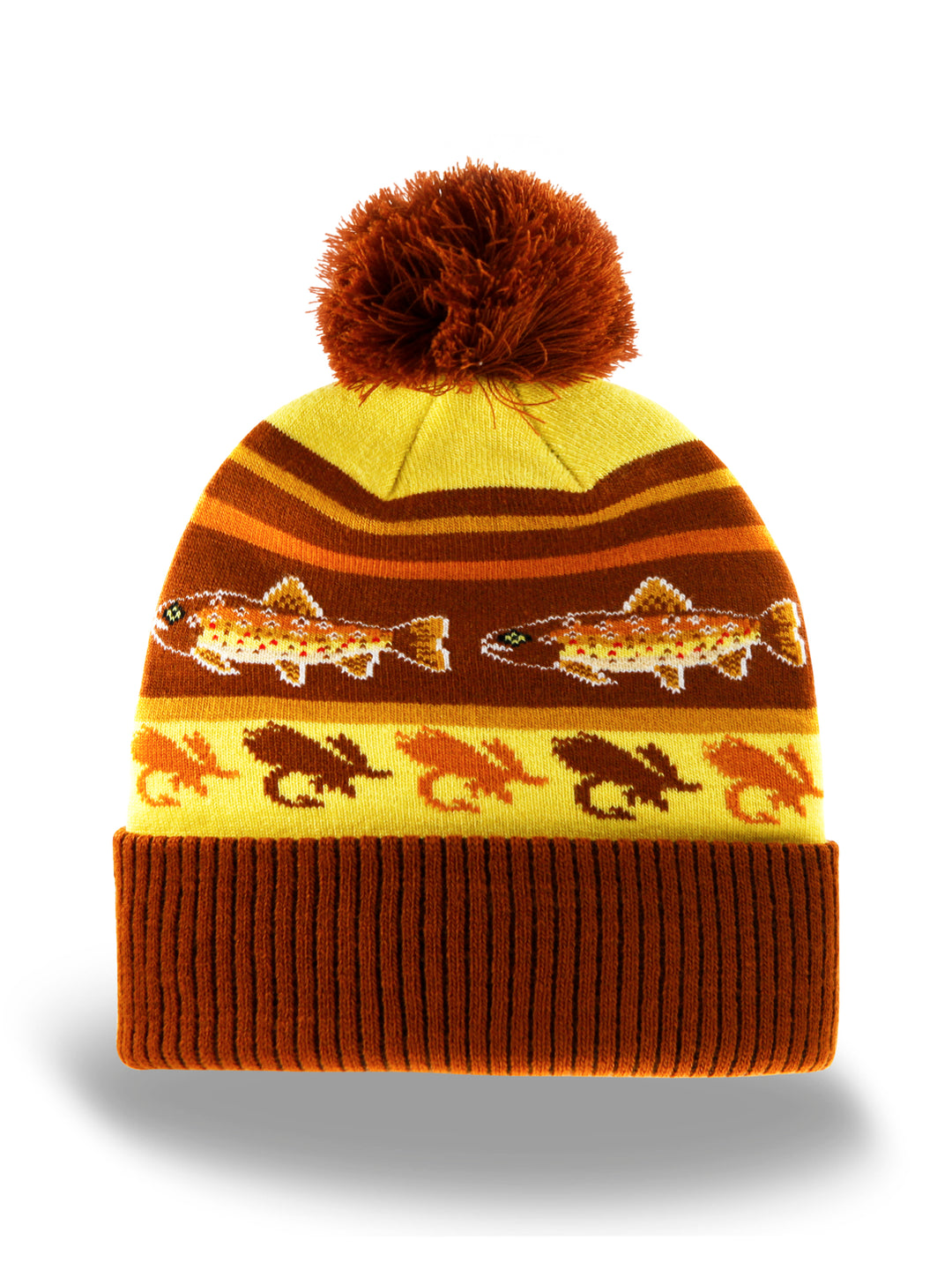 Rainbow Trout Knit Beanie with Pom Pom Winter Hat Fishing Lure Outdoor Camp Gear