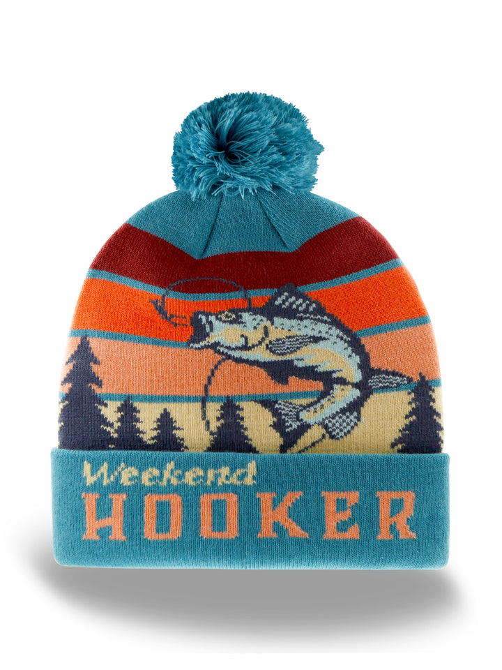 Weekend Hooker Knit Beanie Pom Pom Fishing Hat for Outdoor Camping Lake Trips
