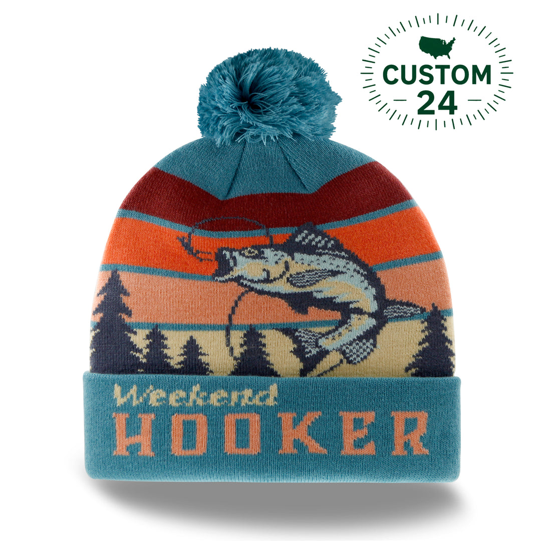 Weekend Hooker Knit Beanie Pom Pom Fishing Hat for Outdoor Camping Lake Trips