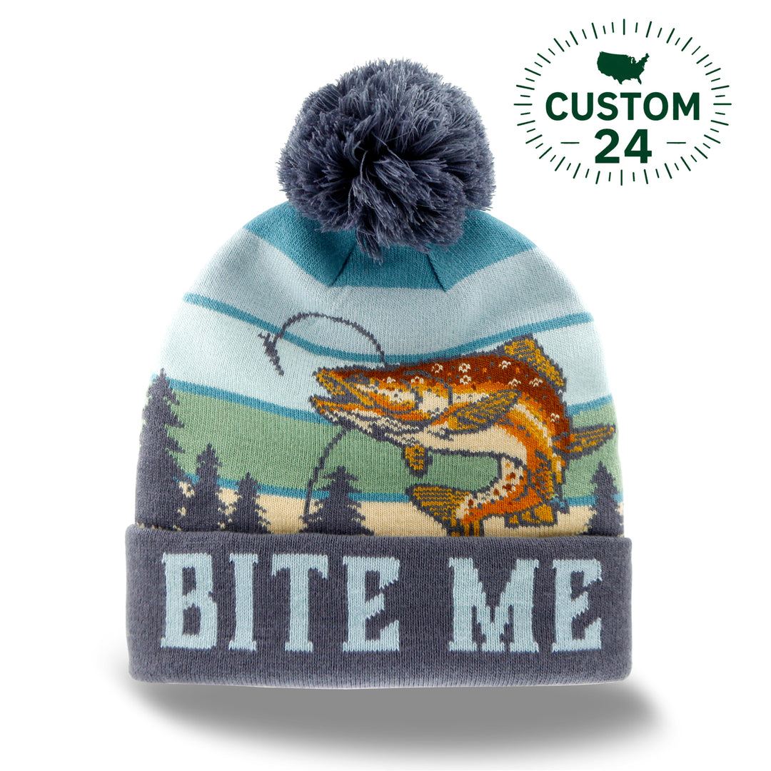 Weekend Hooker Fishing Beanie Hat with Pom Pom Outdoor Winter Knit Cap