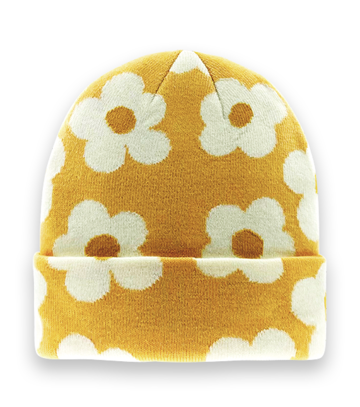 Floral Knit Beanie Hat – Retro Daisy Winter Warm Unisex Fashion Accessory-NI60012