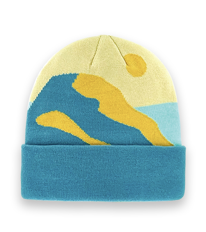 Abstract River Landscape Knit Beanie – Blue Warm Winter Hat with Nature Inspired Design-NI60093