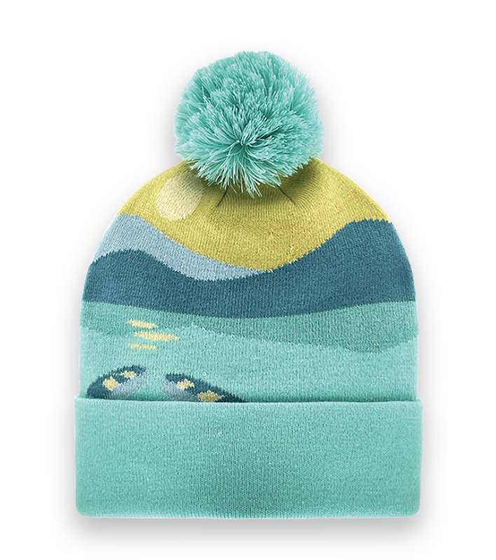 Abstract River Landscape Knit Beanie – Blue Warm Winter Hat with Nature Inspired Design-NI60093