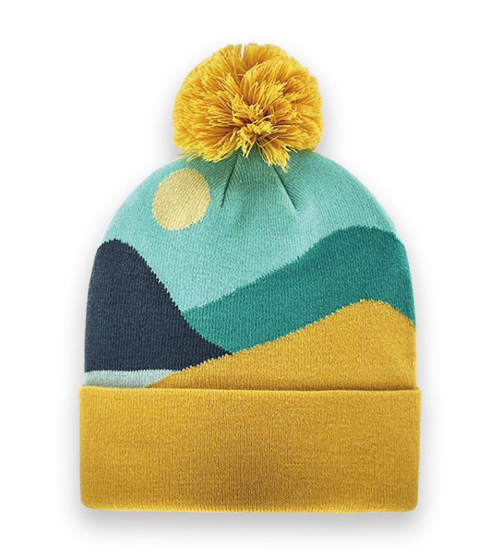 Abstract Mountain Landscape Knit Beanie with Pom Pom, Warm Winter Outdoor Hat-NI60094