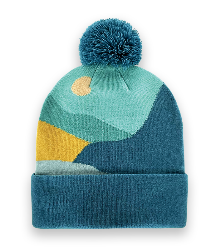 Abstract Mountain Landscape Knit Beanie with Pom Pom, Warm Winter Outdoor Hat-NI60094