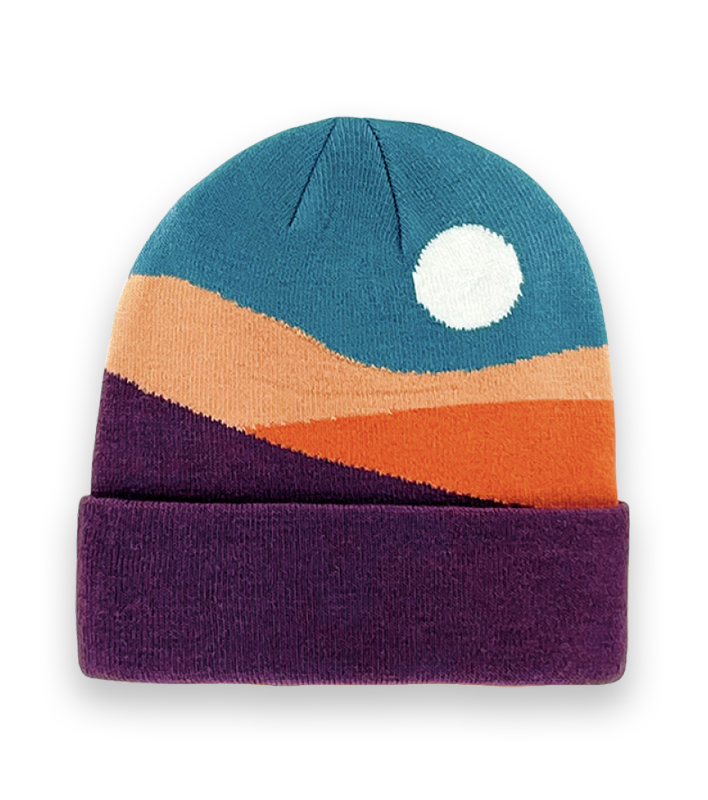 Warm Sunset Color Block Knit Beanie Hat – Retro Abstract Winter Unisex Accessory-NI60095