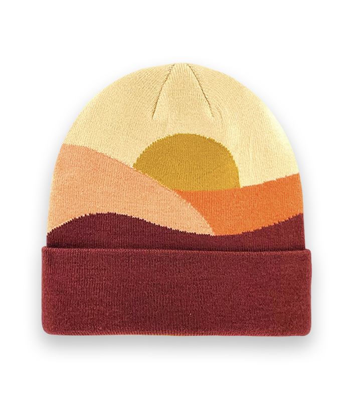 Warm Sunset Color Block Knit Beanie Hat – Retro Abstract Winter Unisex Accessory-NI60095