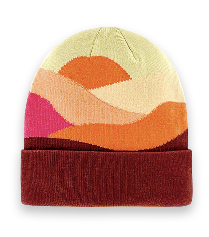 Warm Sunset Color Block Knit Beanie Hat – Retro Abstract Winter Unisex Accessory-NI60095
