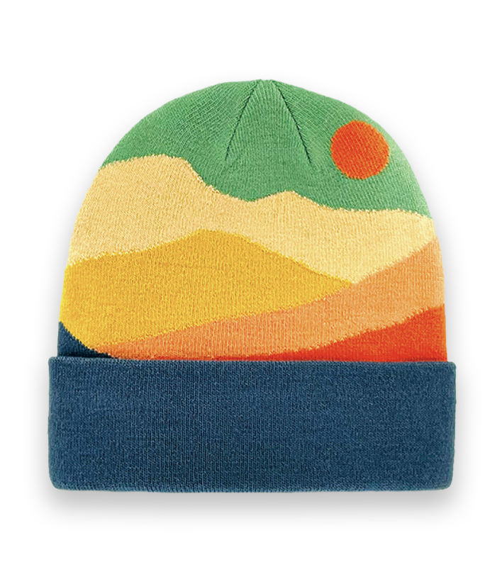 Abstract Landscape Knit Beanie Hat – Color Block Retro Winter Warm Unisex Accessory-NI60098
