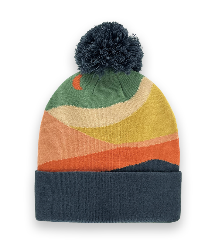 Abstract Landscape Knit Beanie Hat – Color Block Retro Winter Warm Unisex Accessory-NI60098