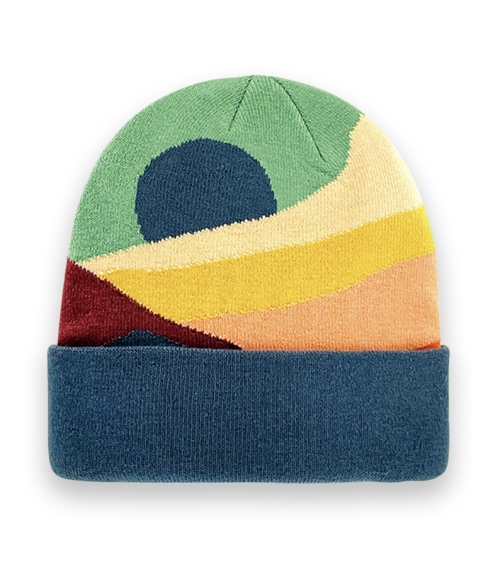Abstract Landscape Knit Beanie Hat – Color Block Retro Winter Warm Unisex Accessory-NI60098