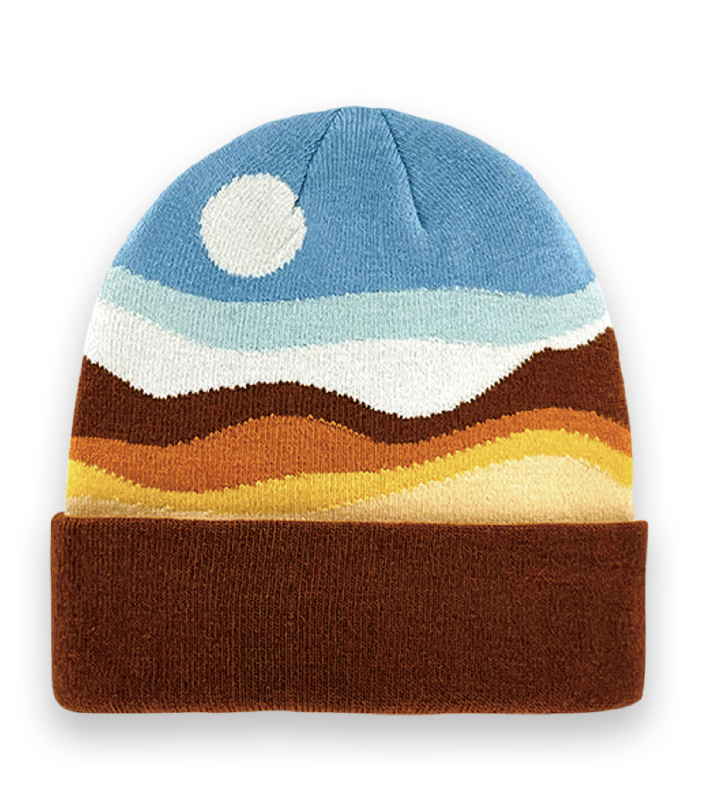 Unisex Knit Beanie – Mountain Landscape Winter Hat, Outdoor Nature Scene Warm Cap-NI60099