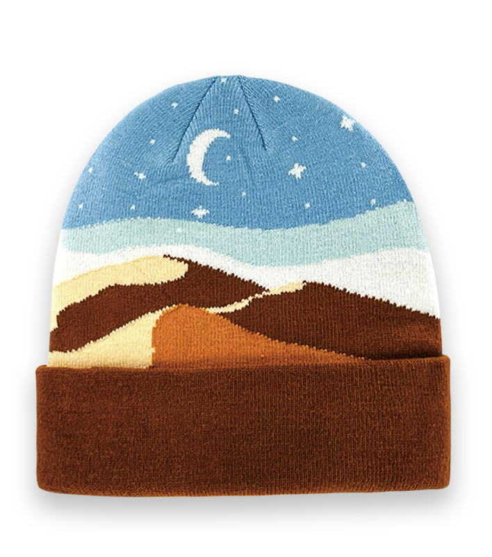 Unisex Knit Beanie – Mountain Landscape Winter Hat, Outdoor Nature Scene Warm Cap-NI60099
