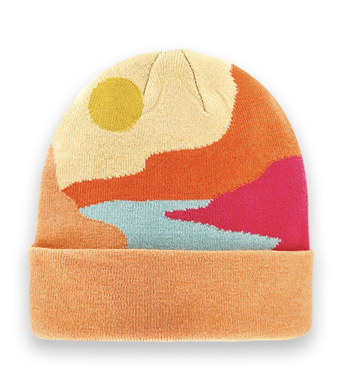 Sunset Mountain Landscape Knit Beanie, Unisex Warm Winter Hat for Hiking, Camping, Outdoor Style-NI60100