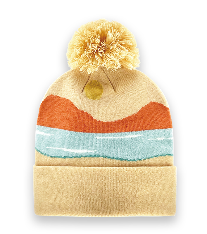 Sunset Mountain Landscape Knit Beanie, Unisex Warm Winter Hat for Hiking, Camping, Outdoor Style-NI60100