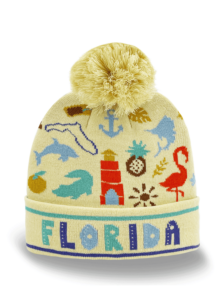 Florida Knit Beanie Winter Hat with Pom Pom | Sunshine State Souvenir Gift