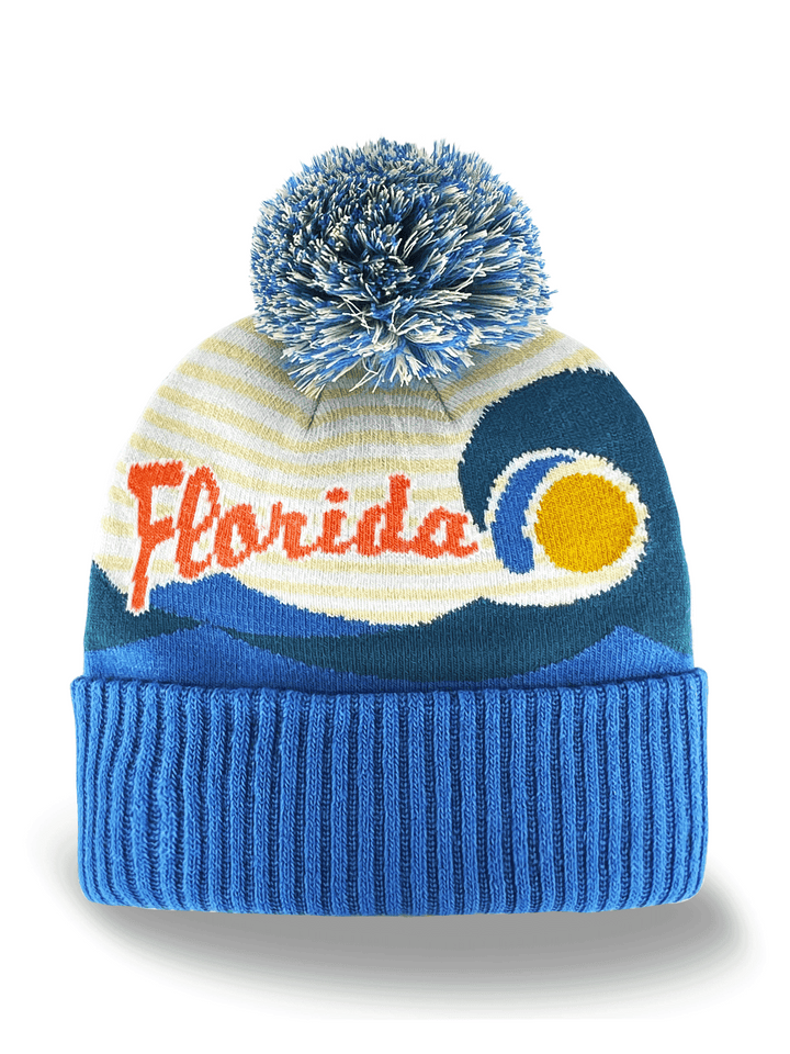 Louisiana Knit Beanie Hat with Stars Pattern Winter Pom Pom Cap