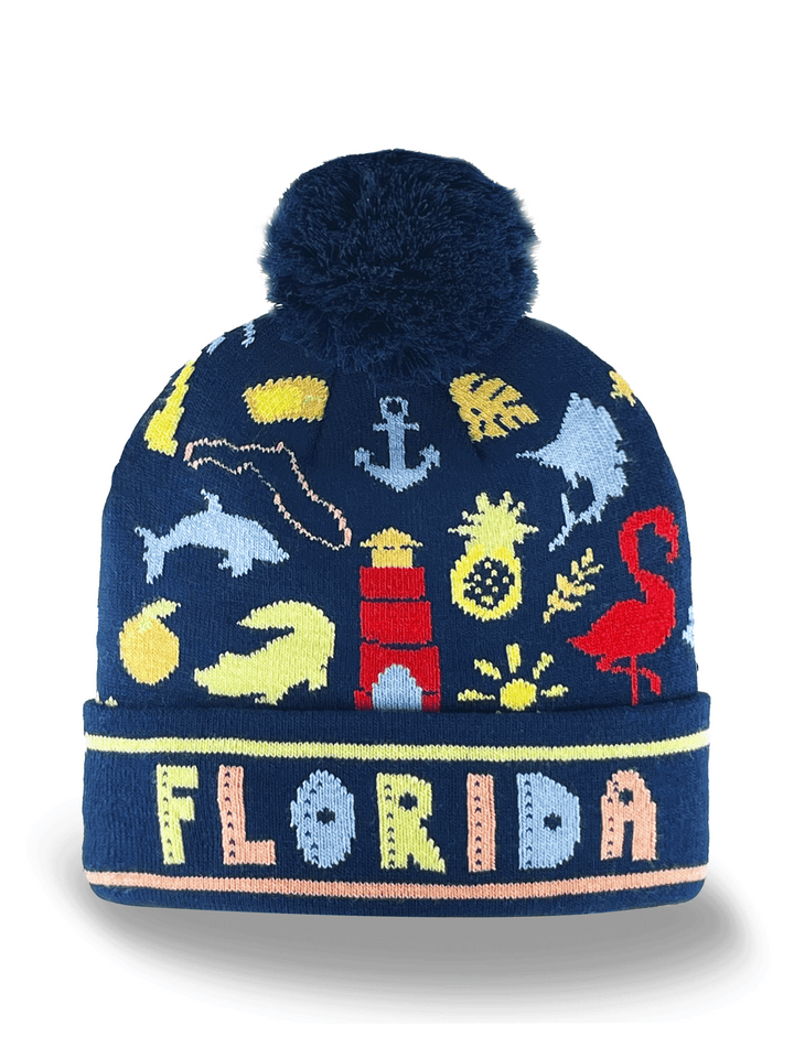 Florida Knit Beanie Winter Hat with Pom Pom | Sunshine State Souvenir Gift